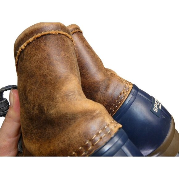 Sperry Top-Sider Womens 6.5 Brown Leather Saltwater Blue Rubber Duck Boots - Picture 8 of 12